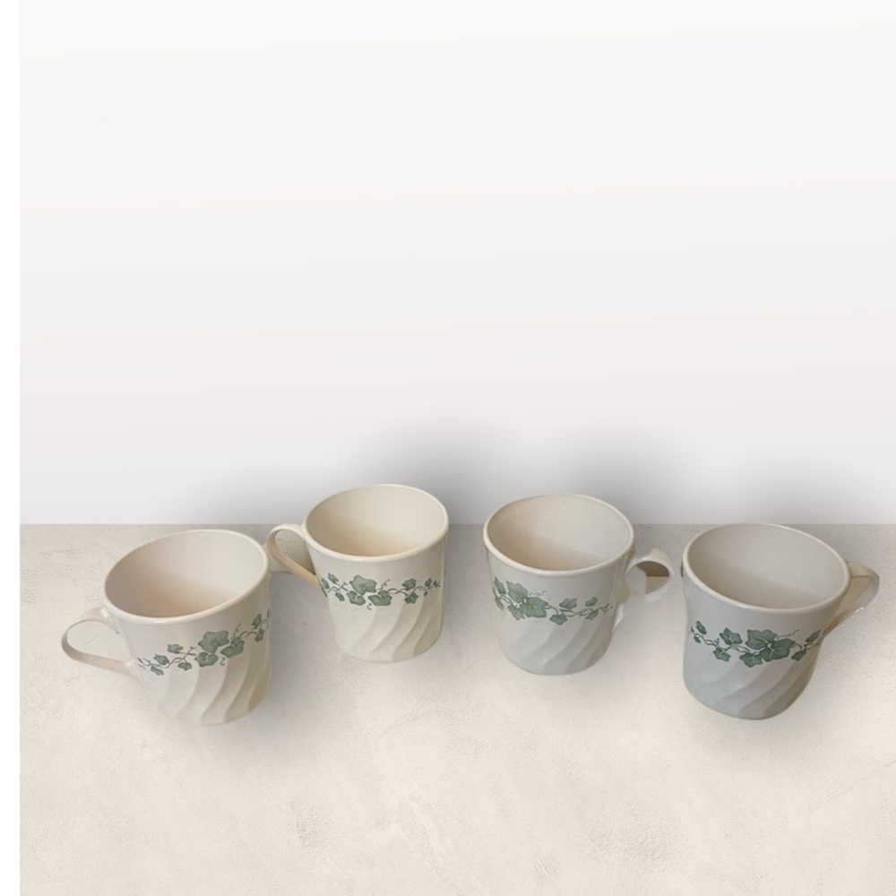 Set of 4 Vintage Corning Ware Callaway Green Ivy Tea Cups